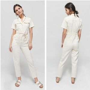 BDG Lizzy Short Sleeve Coverall Boilersuit Utility Jumpsuit Ivory Cream Size XS